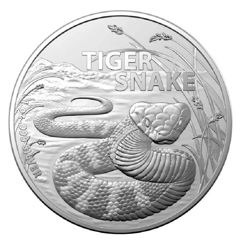 Zilveren munt van de Australische tijgerslang, 2024, 31,1 g. puur zilver. (0,999 bewijs) Verzamelmunten