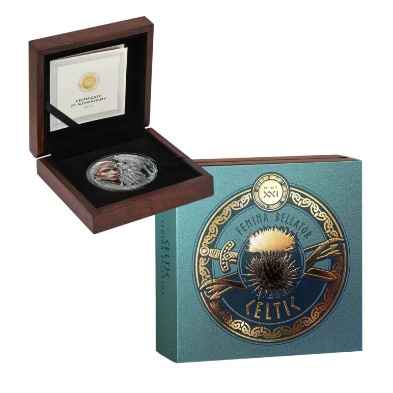 Cameroon Celtic Warrior Silver Coin 2025, 62.2 g. pure silver (0.999 proof) Collectible coins