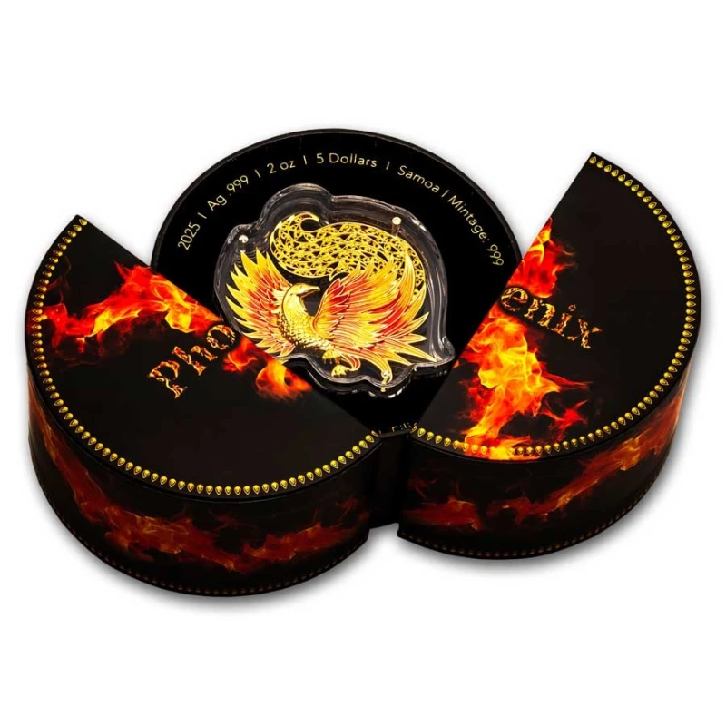 Samoa: zilveren munt Phoenix 2025 gekleurd verguld 2 ounce Verzamelmunten