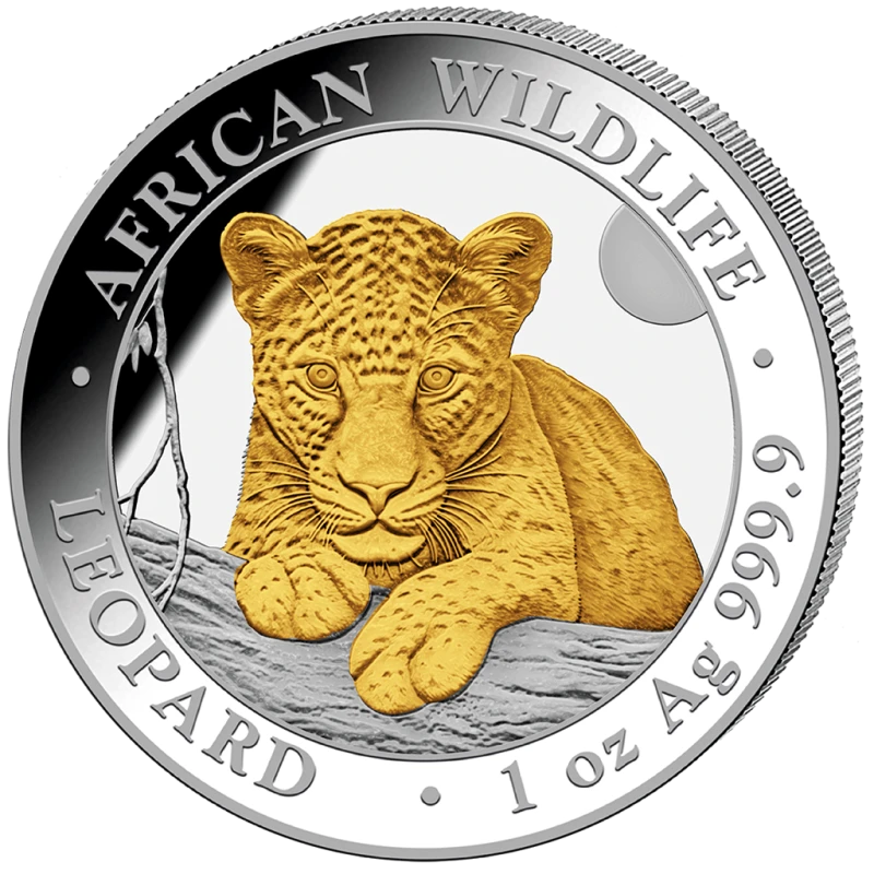 Somalië zilveren munt Afrikaans Wildlife Luipaard 2025 Verguld 1 ounce Verzamelmunten