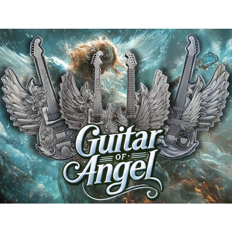 Kameroen: zilveren munt Gitaar van Engel 2025 2 ounce Verzamelmunten