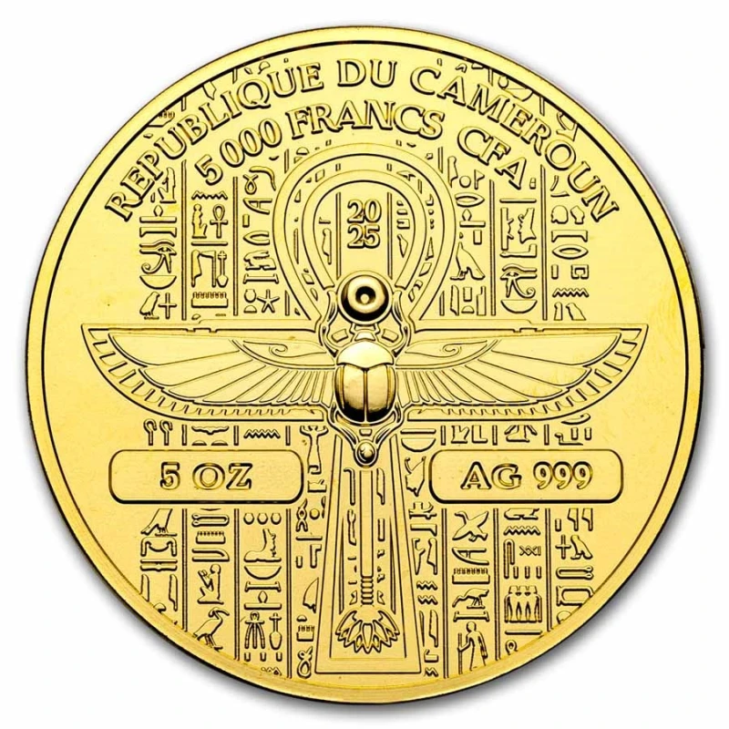 Kameroen: zilveren munt Isis 2025 hoogreliëf verguld 5 oz Verzamelmunten