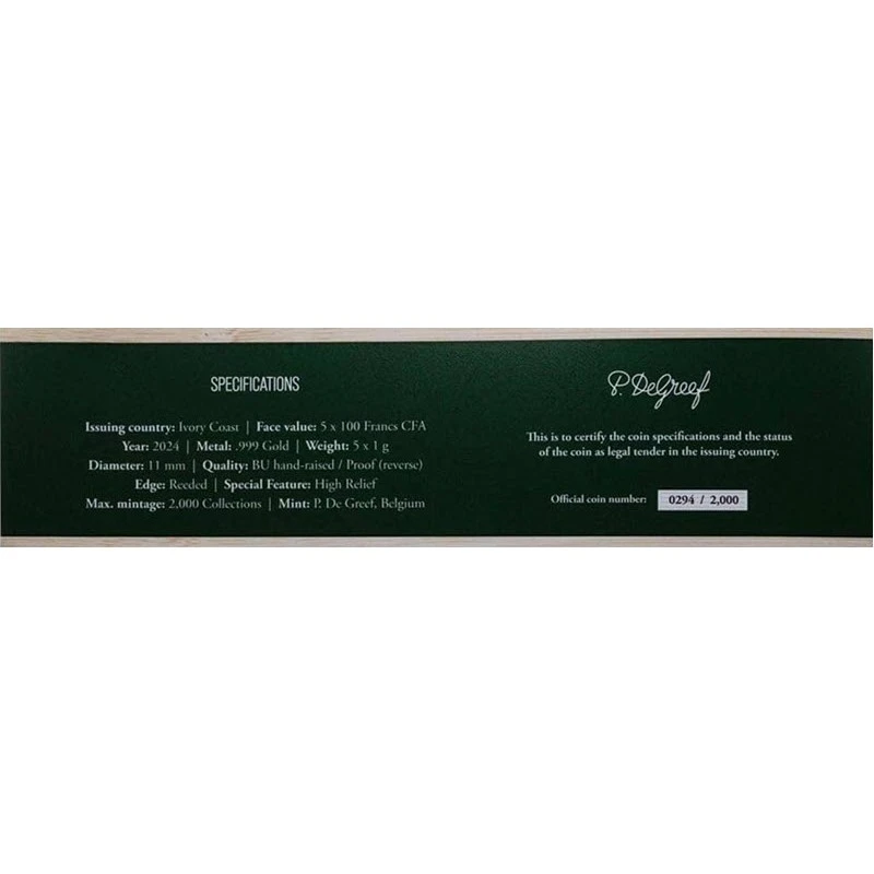 Republiek Ivoorkust: gouden munten Dieren Azië 2024 set 5 g Verzamelmunten