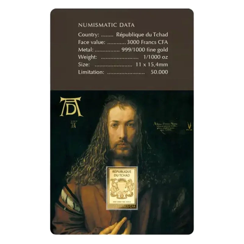 Tsjaad: gouden munt Albrecht Dürer Zelfportret 1/1000 oz Verzamelmunten