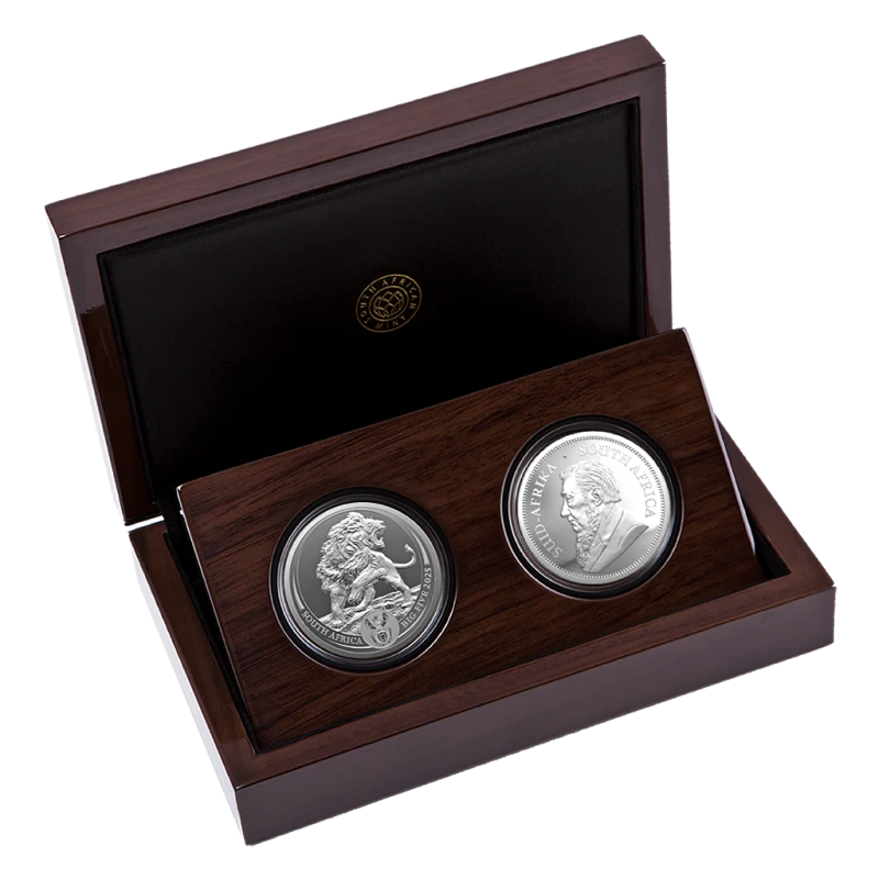 Afrique du Sud : pièces en argent Lion et Krugerrand 2025 Belle Épreuve set 2 Once Pièces de collection