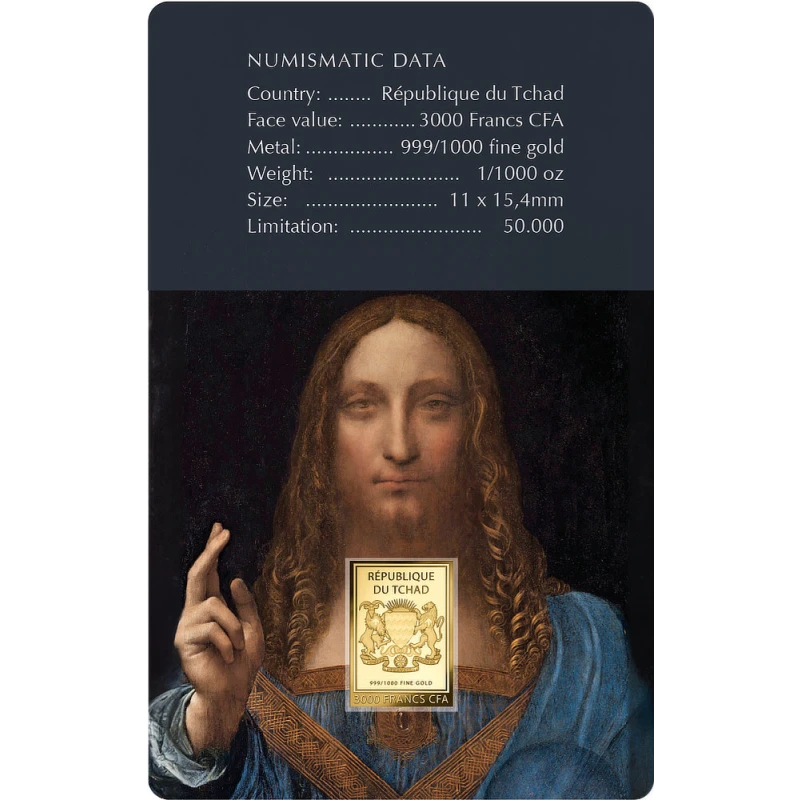 Tsjaad: gouden munt Salvator Mundi 1/1000 oz Verzamelmunten