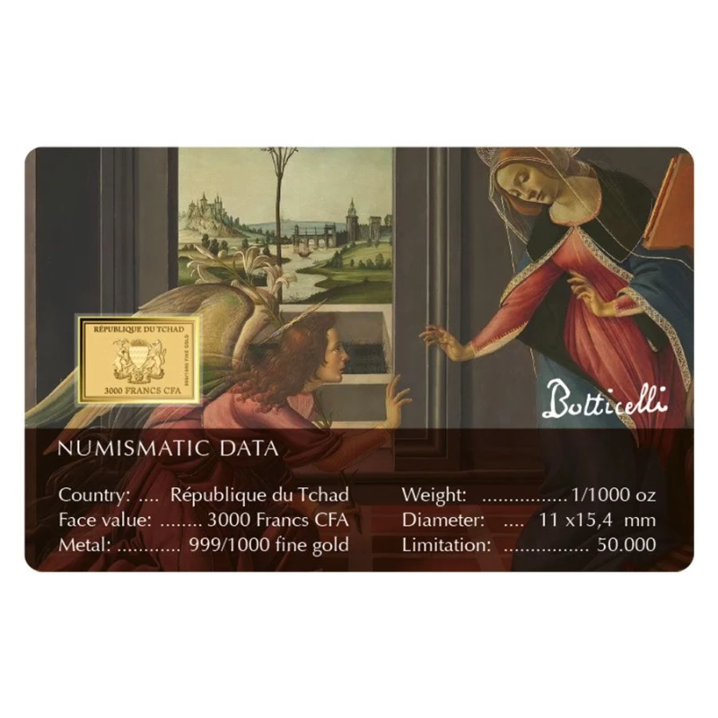 Tsjaad: gouden munt De Aankondiging van Cestello 1/1000 oz Verzamelmunten