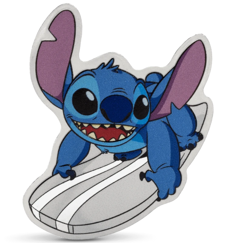Niue: zilveren munt Stitch Surf's Up 2025 Gepolijste plaat ingekleurd 1 ounce Verzamelmunten