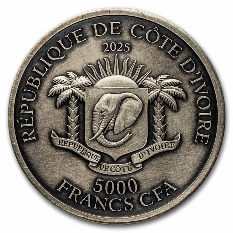 Côte d'Ivoire : pièce en argent Panda 2025 5 oz Pièces de collection