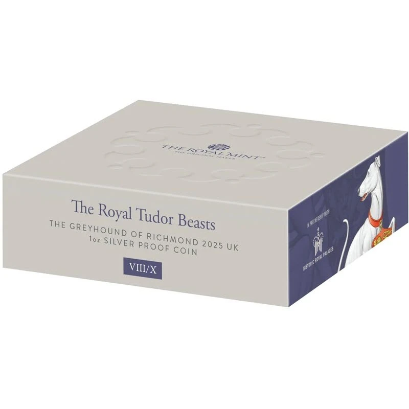 Verenigd Koninkrijk zilveren munt The Tudor Beasts White Greyhound of Richmond 2025 gepolijste plaat 1 ounce Verzamelmunten