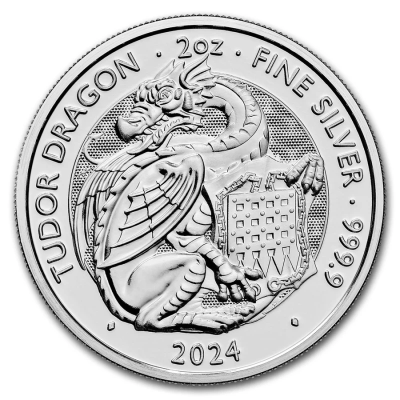 Groot-Brittannië zilveren munt Dragon 2024 2 ounce Verzamelmunten