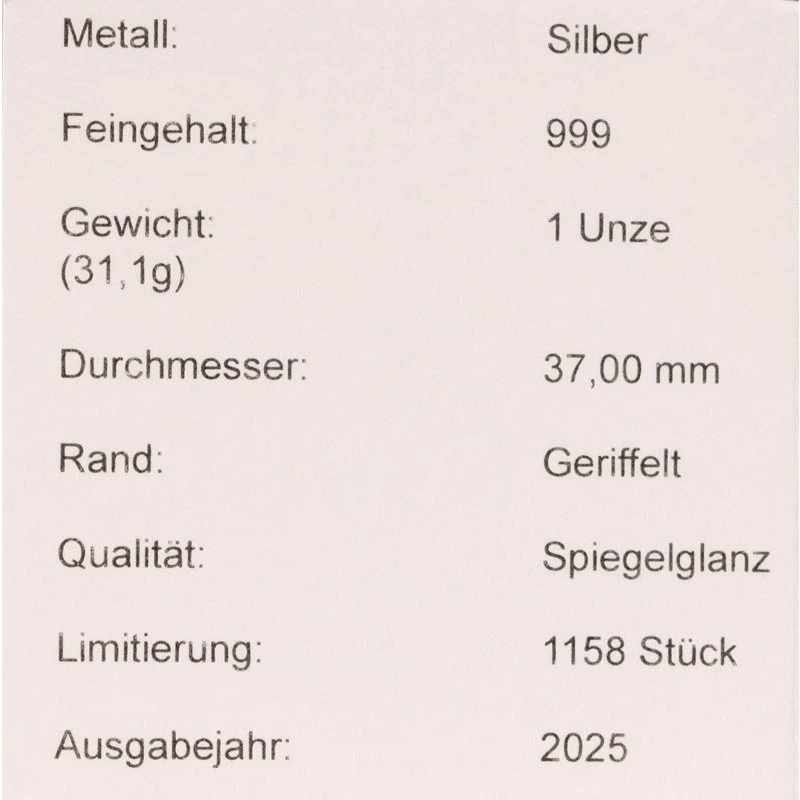 Allemagne : pièce en argent Château de Neuschwanstein 2025 Belle Épreuve 1 once Pièces d'investissement