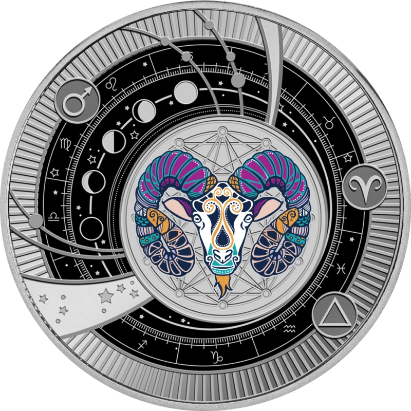 Kamerun: Silbermünze Aries 2025 Polierte Platte koloriert 10 g Sammlermünzen