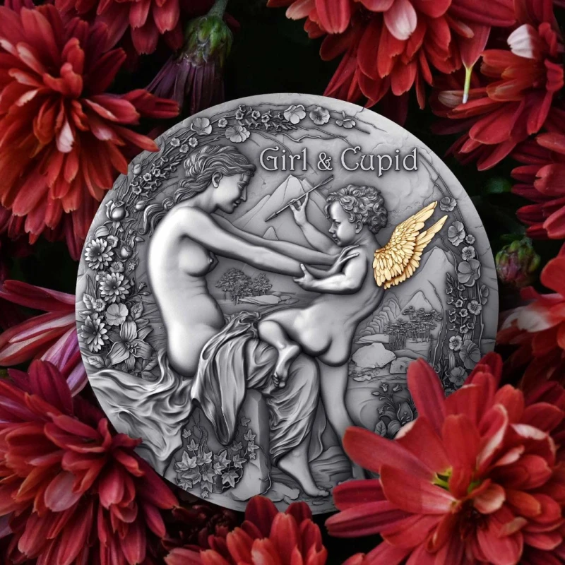 Cameroun : pièce en argent Fille et Cupidon 2023 2 once Pièces de collection