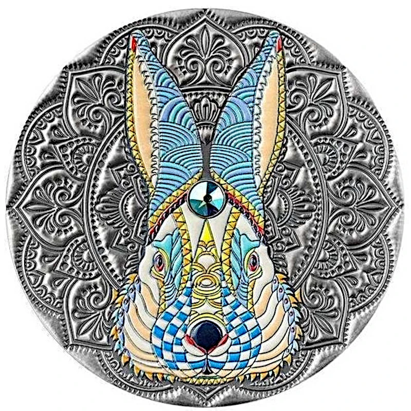 Niue : pièce d'argent Mandala Année du Lapin 2023 colorée 2 Once Pièces de collection