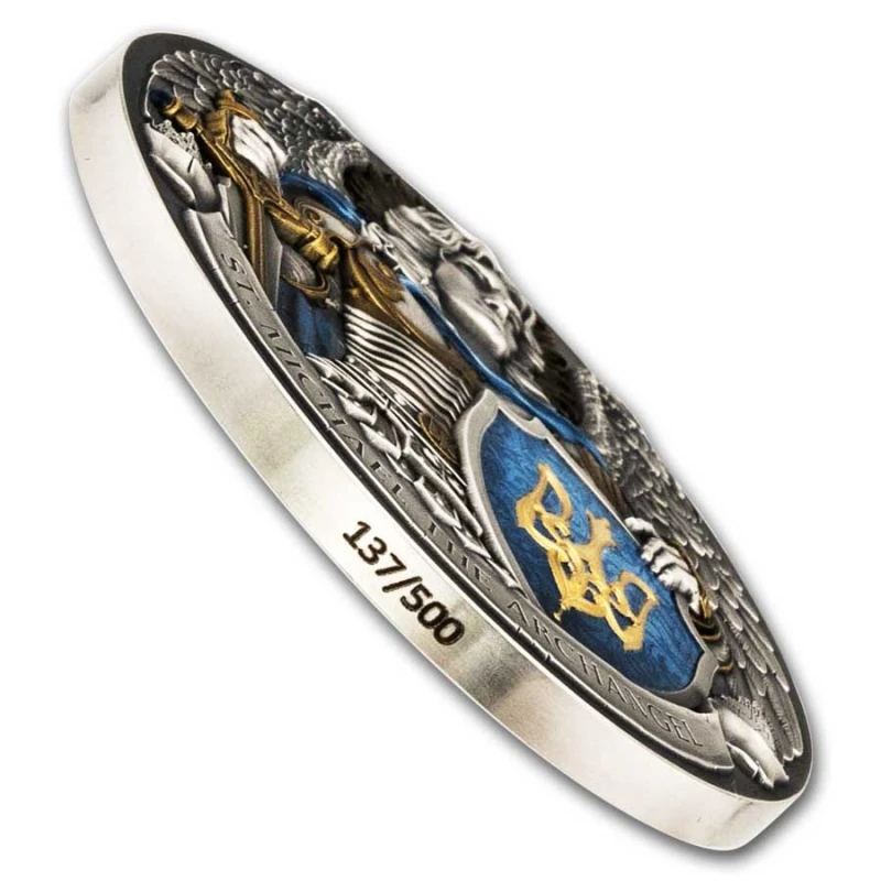 Niue: zilveren munt St. Michael de Aartsengel 2024 gekleurd 5 ounce Verzamelmunten