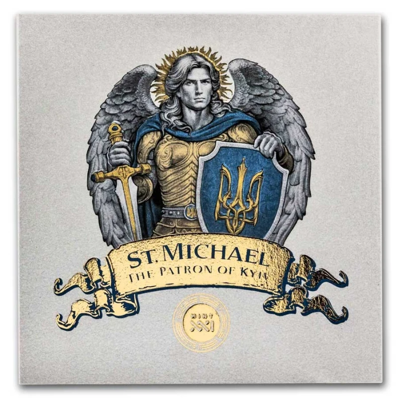 Niue: zilveren munt St. Michael de Aartsengel 2024 gekleurd 5 ounce Verzamelmunten