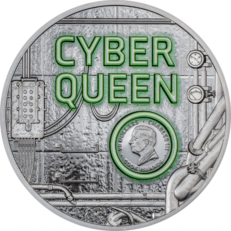 Iles Cook : pièce d'argent Résurrection de la Cyber Reine 2024 Belle Épreuve colorée 3 Once Pièces de collection