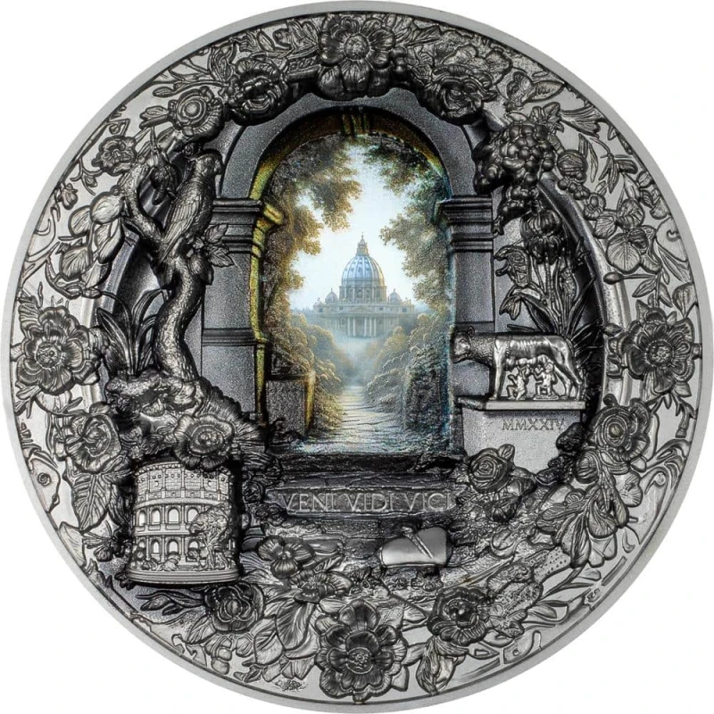 Cookinseln: Silbermünze Roma Monumental View 2024 Schwarz polierte Platte 3 oz Sammlermünzen