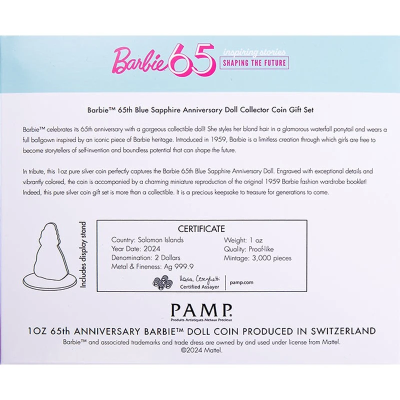 Salomonseilanden Zilveren Munt Blauwe Saffier Barbie 2024 Gekleurd 1 ounce Verzamelmunten