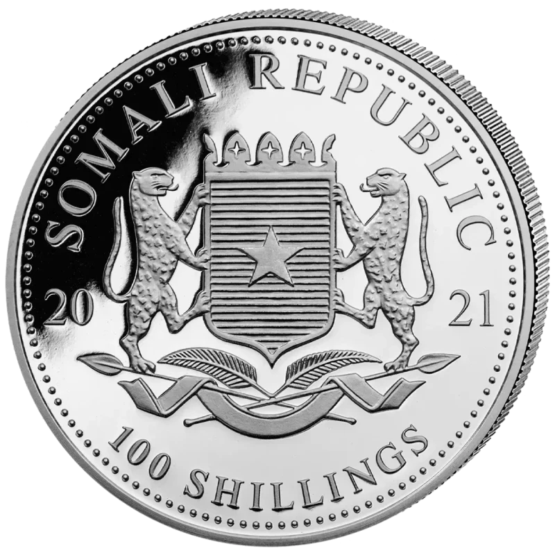 Somalië zilveren investeringmunt Afrikaanse wilde dieren olifant 2021 1 ounce Investeringsmunten