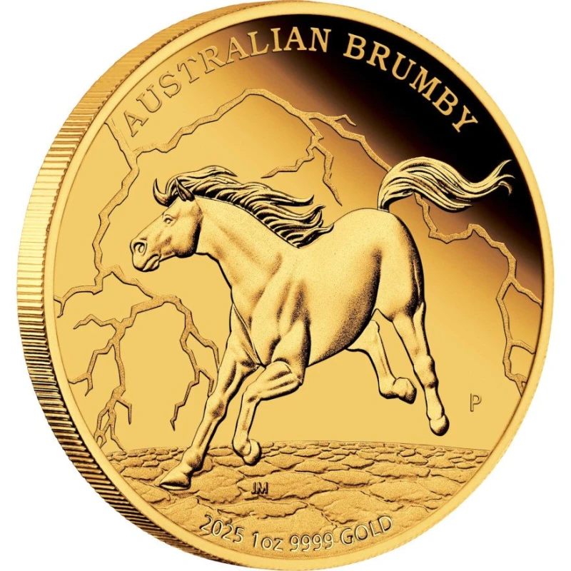Australië gouden munt Brumby 2025 gepolijste plaat 1 ounce Verzamelmunten