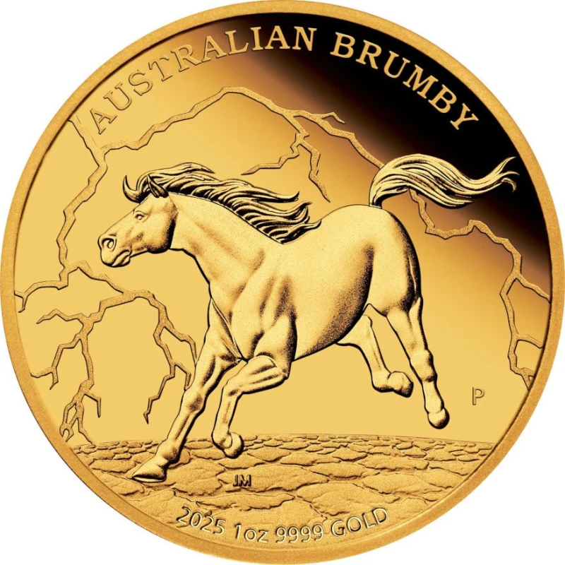 Australië gouden munt Brumby 2025 gepolijste plaat 1 ounce Verzamelmunten