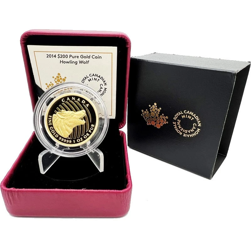 Canada Gouden Munt Huilende Wolf 2014 Gepolijste Plaat 1 ounce Verzamelmunten