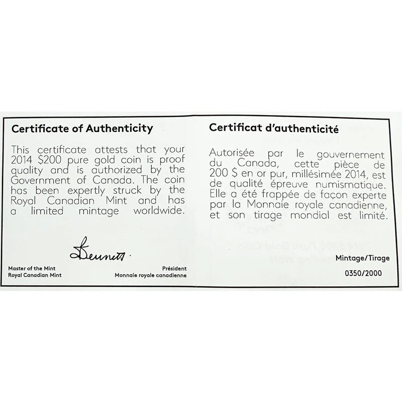 Canada Gouden Munt Huilende Wolf 2014 Gepolijste Plaat 1 ounce Verzamelmunten