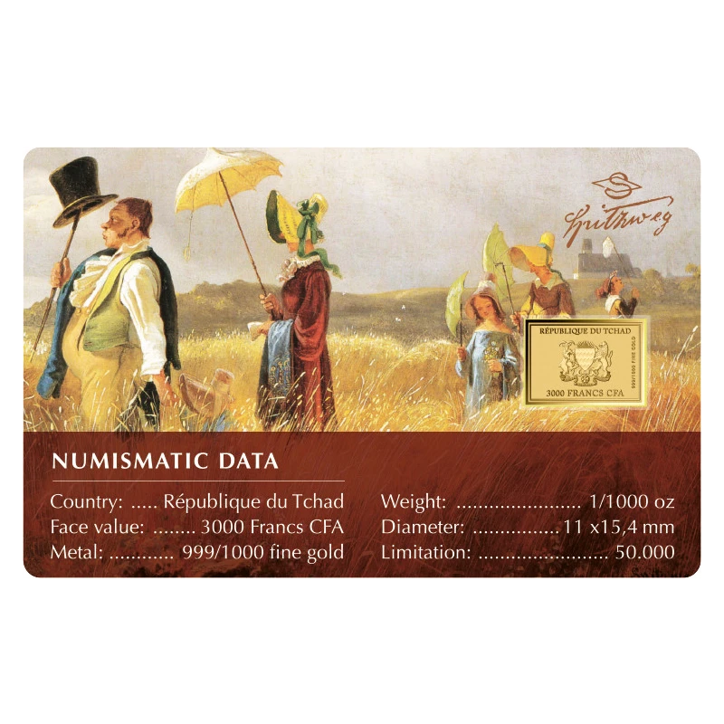 Tsjaad Gouden Munt Carl Spitzweg Zondagsrust 1/1000 ounce  Verzamelmunten