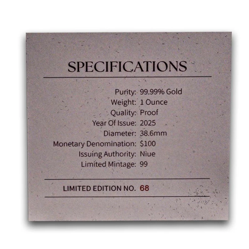 Niue Pièce d'or Nuages de nacre 2025 Épreuve colorée 1 once Pièces de collection