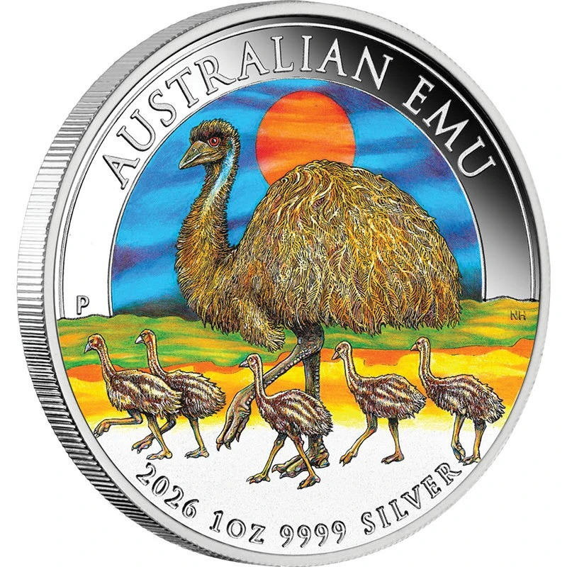 Pièce d'argent Australie Emu australien 2026 colorée 1 once Pièces de collection
