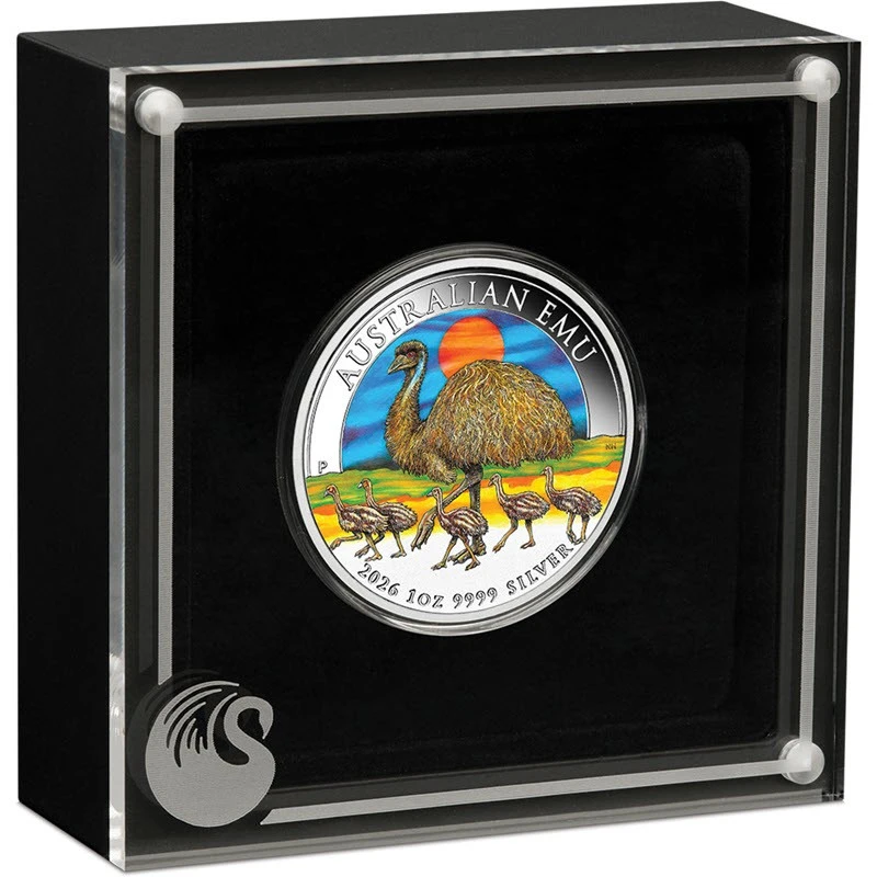 Pièce d'argent Australie Emu australien 2026 colorée 1 once Pièces de collection