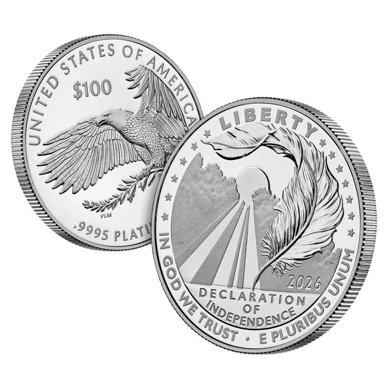 United States Platinum Coin Onafhankelijkheidsverklaring 2026 Gepolijste plaat 1 ounce Investeringsmunten