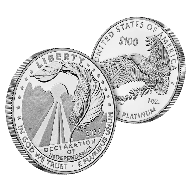 United States Platinum Coin Onafhankelijkheidsverklaring 2026 Gepolijste plaat 1 ounce Investeringsmunten