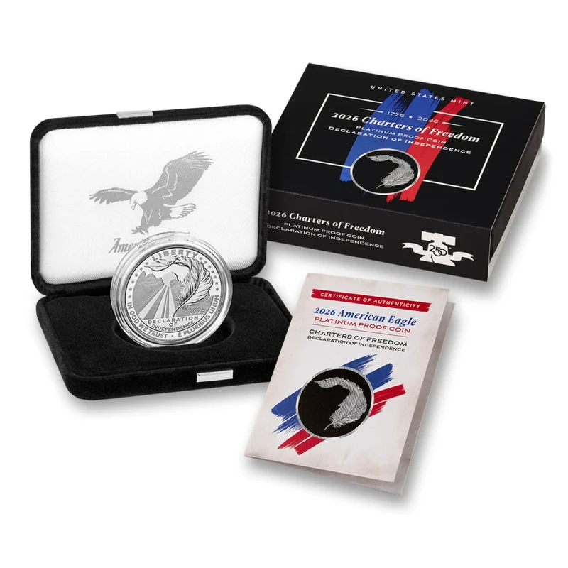 United States Platinum Coin Onafhankelijkheidsverklaring 2026 Gepolijste plaat 1 ounce Investeringsmunten