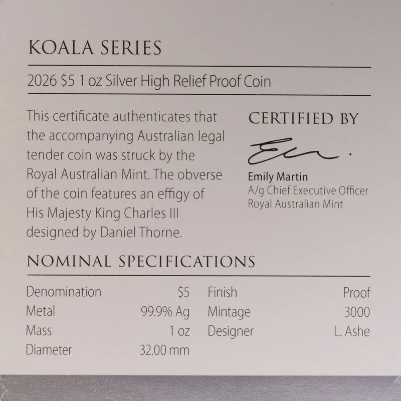 Australien Silbermünze Koala 2026 RAM polierte Platte 1 oz Sammlermünzen
