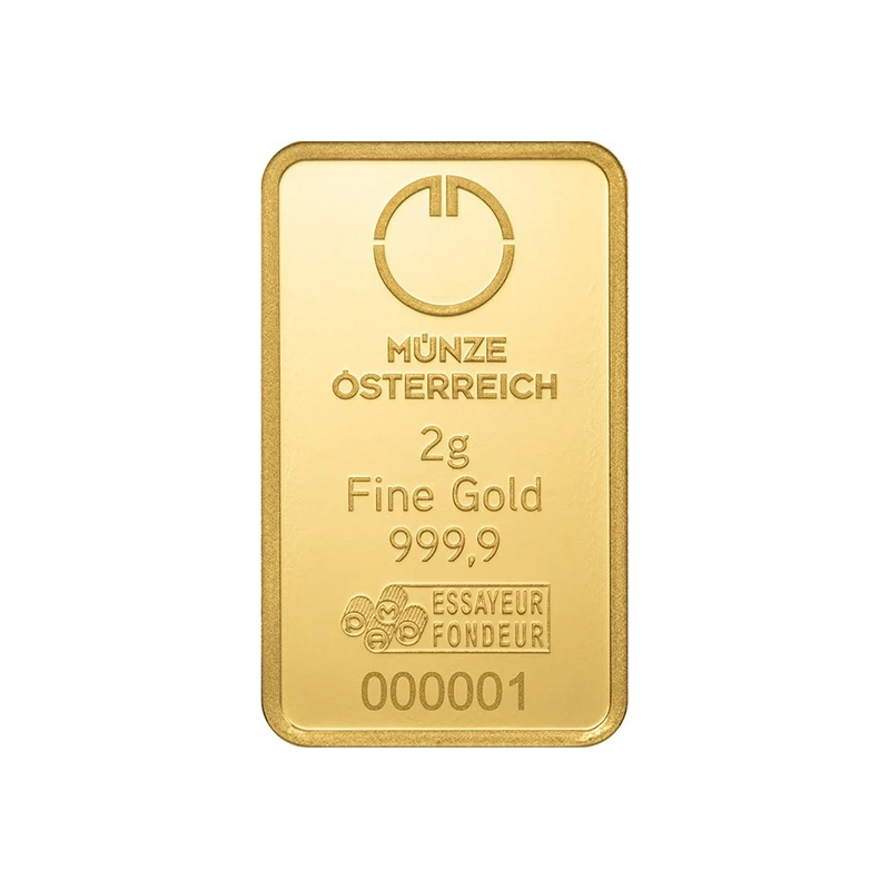 Austrian mint: 2 g gold bar Investment bullion