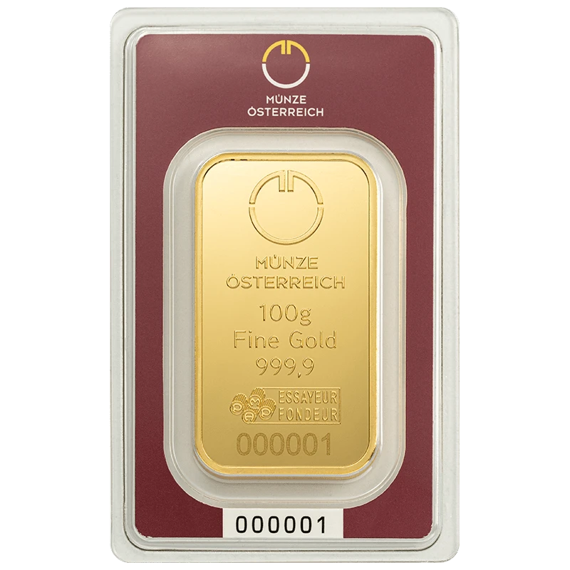 Monnaie autrichienne Barre d'or de 100 g (0,9999) Lingots d'investissement